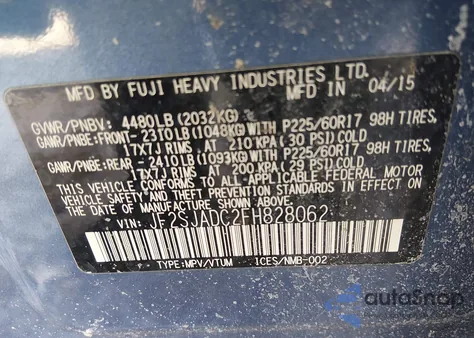 2015 Subaru Forester 2.5I Premium из США, поврежденный, VIN JF2SJADC2FH828062